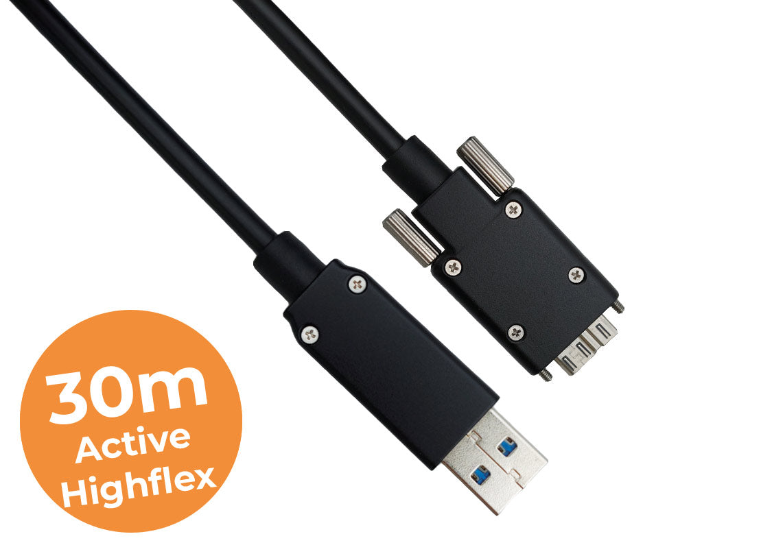 CABLE-D-USB3-30M-HF, 30-meter USB3 active highflex cable, Screw lock, Industrial grade, Active highflex cable