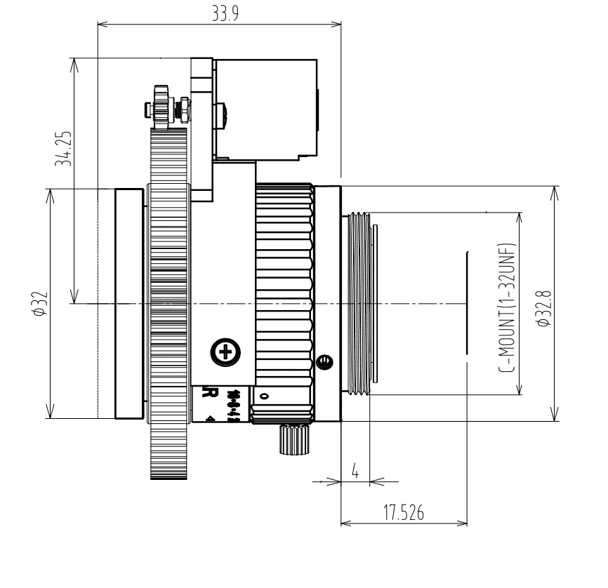 Mechanical Drawing Motorized focus lens C-mount 5MP 16MM F1.4 for max sensorsize 2/3" 