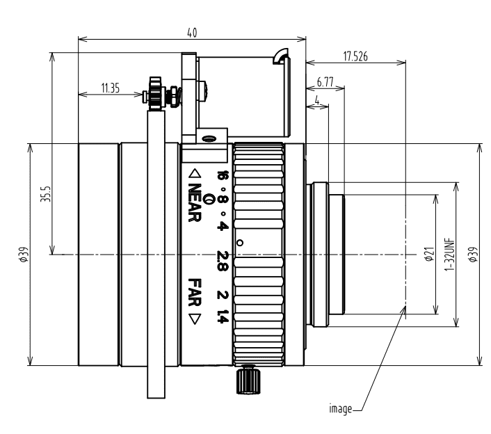 Mechanical Drawing Motorized focus lens C-mount 5MP 8MM F1.4 for max sensorsize 2/3"" AF