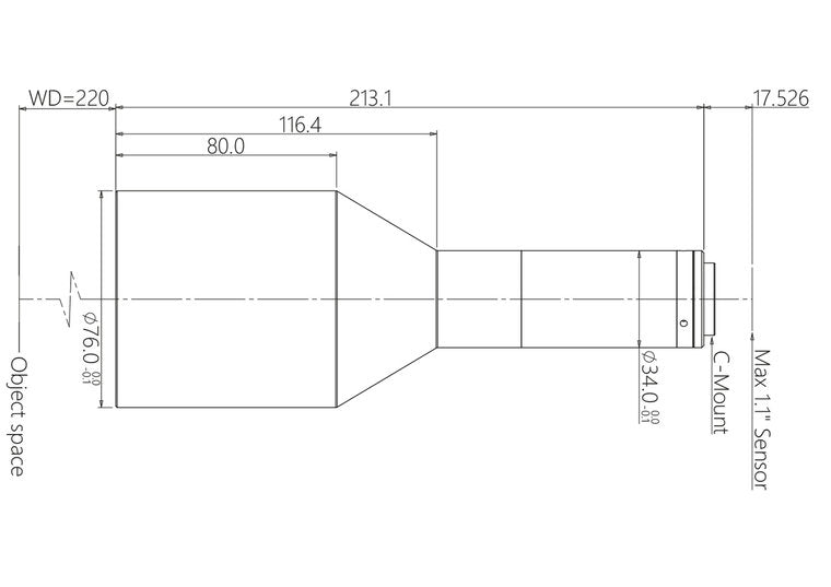 LCM-TELECENTRIC-0.367X-WD220-1.1-NI, Telecentric C-mount lens, Magnification 0.367x, Sensorsize 1.1"