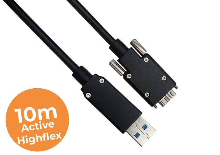 10-meter USB3 active highflex cable, Screw lock, Industrial grade, Active highflex cable
