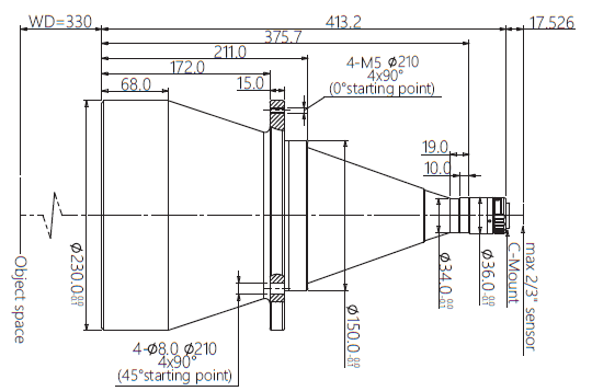 LCM-TELECENTRIC-0.060X-WD330-1.5-NI, Telecentric C-mount Lens, magnification 0.060X, sensorsize 2/3"