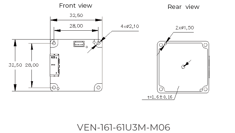 VEN-161-61U3M, C-mount, IMX296, 1440x1080, 61fps, 1/2.9", Global shutter, Mono