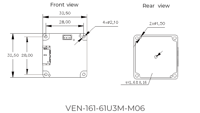 VEN-161-61U3M-M05, M12 mount, IMX296, 1440x1080, 61fps, 1/2.9", Global shutter, Mono