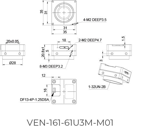 VEN-161-61U3M-M01, CS-mount, IMX296, 1440x1080, 61fps, 1/2.9", Global shutter, Mono