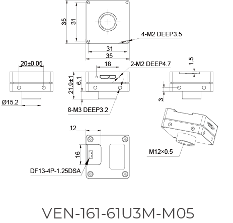 VEN-161-61U3C-M05, M12 mount, IMX296, 1440x1080, 61fps, 1/2.9", Global shutter, Color